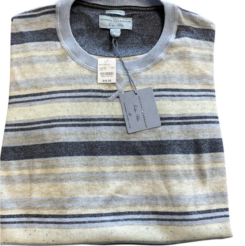 Joseph Abboud Light Blue, Gray & Cream Striped Crewneck Sweater - Picture 4 of 5